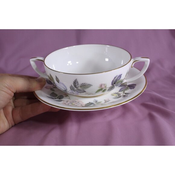 Royal Worcester June Garland 1 cup and saucer, cream soup pretty spring pastel - Picture 4 of 8